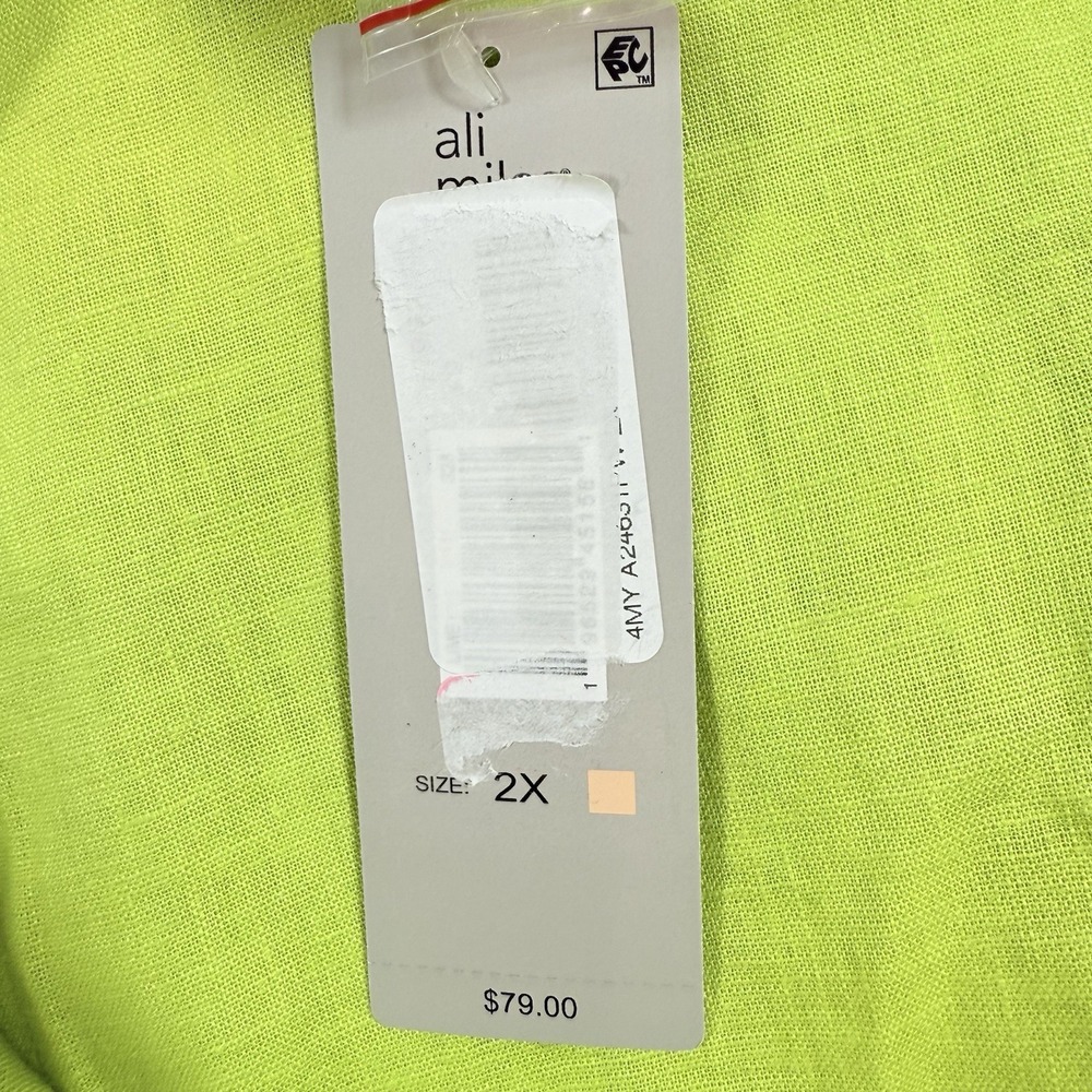 Ali Miles Lime Womens Cropped Linen Blend Pockets Wide Leg Artsy Fringe Pants 2X - Picture 15 of 16